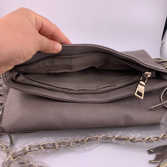 NWT BCBG Paris Taupe Fringe Foldover Crossbody Bag - Picture 3 of 15